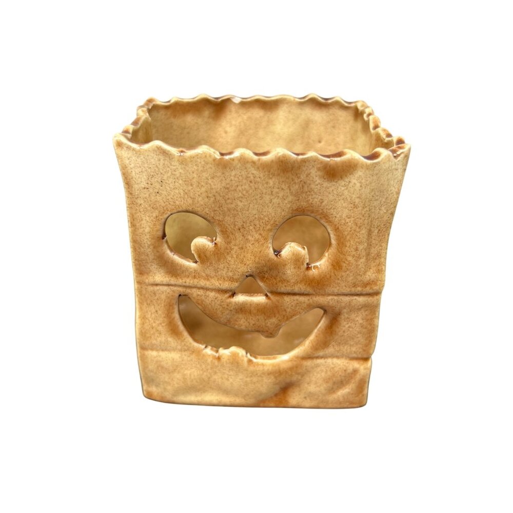 Vintage Scioto Halloween Jack-o’-lantern Paper Bag Face Ceramic 1990 Candle